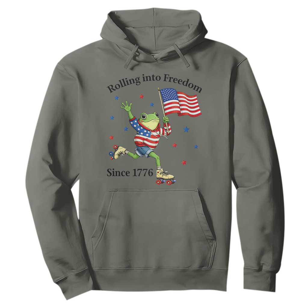 Funny Patriotic Frog Hoodie Rolling Into Freedom Since 1776 TS12 Military Green Print Your Wear
