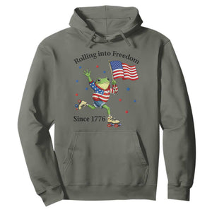 Funny Patriotic Frog Hoodie Rolling Into Freedom Since 1776 TS12 Military Green Print Your Wear