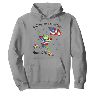 Funny Patriotic Frog Hoodie Rolling Into Freedom Since 1776 TS12 Sport Gray Print Your Wear