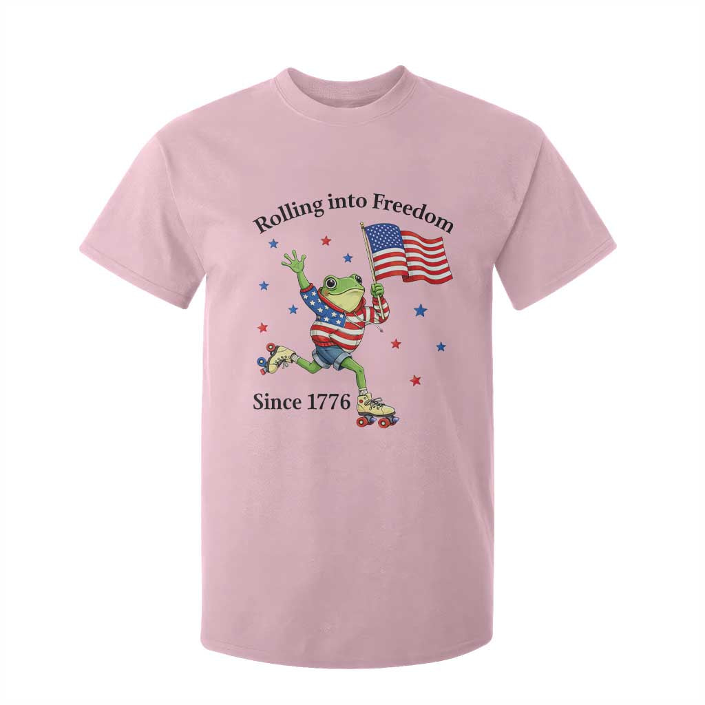 Funny Patriotic Frog T Shirt For Kid Rolling Into Freedom Since 1776 TS12 Light Pink Print Your Wear