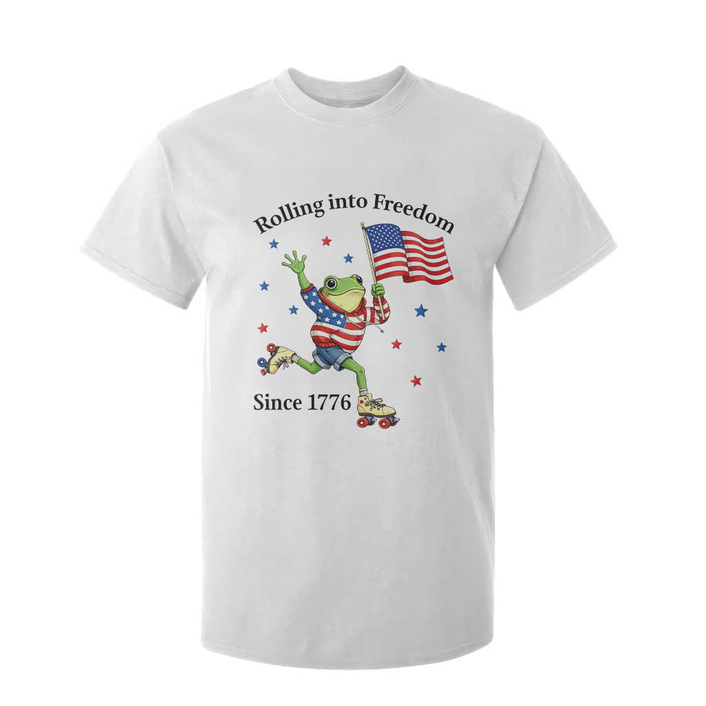 Funny Patriotic Frog T Shirt For Kid Rolling Into Freedom Since 1776 TS12 White Print Your Wear