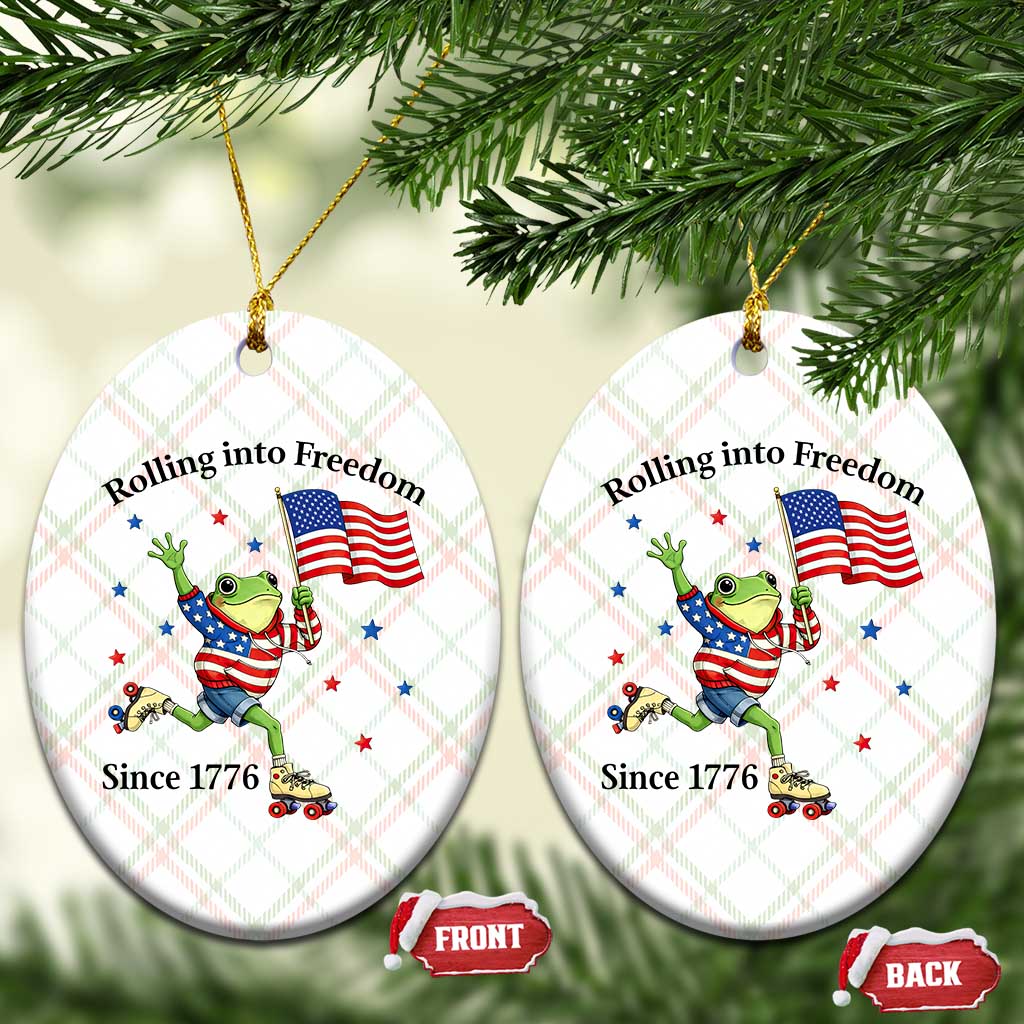 Funny Patriotic Frog Ceramic Ornament Rolling Into Freedom Since 1776 TS12 Print Your Wear