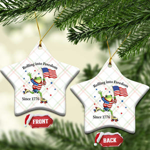 Funny Patriotic Frog Ceramic Ornament Rolling Into Freedom Since 1776 TS12 Print Your Wear