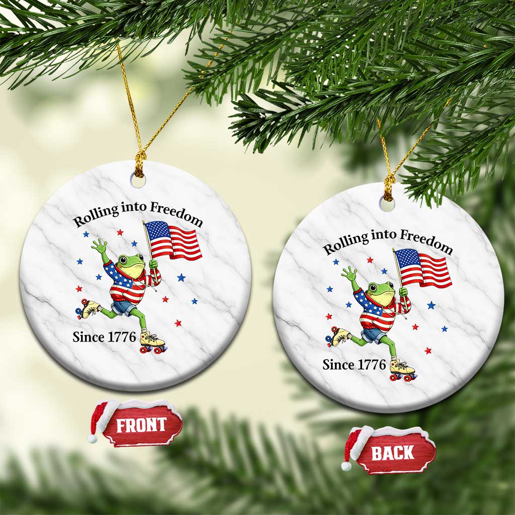 Funny Patriotic Frog Ceramic Ornament Rolling Into Freedom Since 1776 TS12 1pc White Marble Print Your Wear