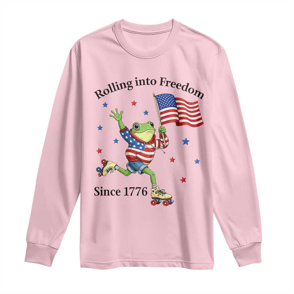 Funny Patriotic Frog Long Sleeve Shirt Rolling Into Freedom Since 1776 TS12 Light Pink Print Your Wear