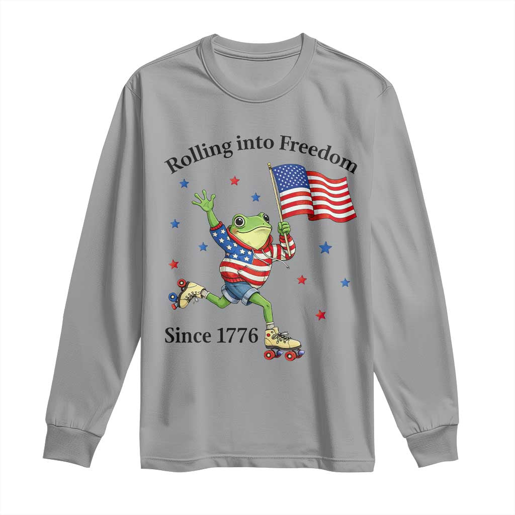 Funny Patriotic Frog Long Sleeve Shirt Rolling Into Freedom Since 1776 TS12 Sport Gray Print Your Wear