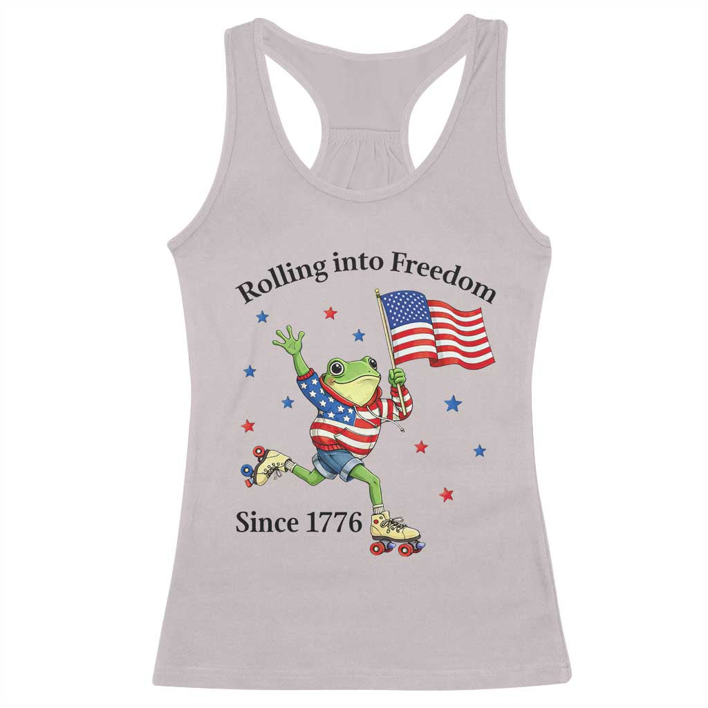 Funny Patriotic Frog Racerback Tank Top Rolling Into Freedom Since 1776 TS12 Ice Gray Print Your Wear
