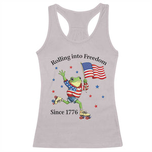 Funny Patriotic Frog Racerback Tank Top Rolling Into Freedom Since 1776 TS12 Ice Gray Print Your Wear