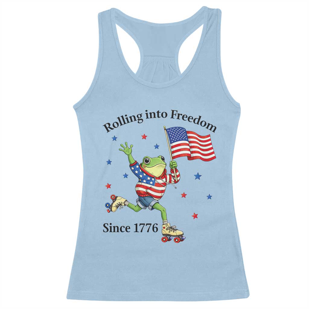 Funny Patriotic Frog Racerback Tank Top Rolling Into Freedom Since 1776 TS12 Light Blue Print Your Wear
