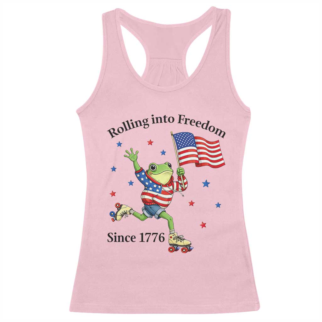 Funny Patriotic Frog Racerback Tank Top Rolling Into Freedom Since 1776 TS12 Light Pink Print Your Wear