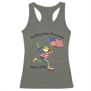 Funny Patriotic Frog Racerback Tank Top Rolling Into Freedom Since 1776 TS12 Military Green Print Your Wear