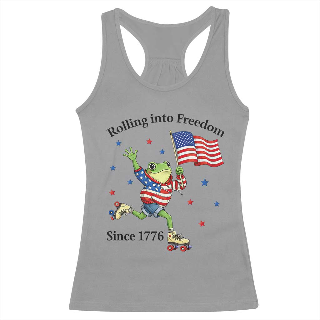 Funny Patriotic Frog Racerback Tank Top Rolling Into Freedom Since 1776 TS12 Sport Gray Print Your Wear