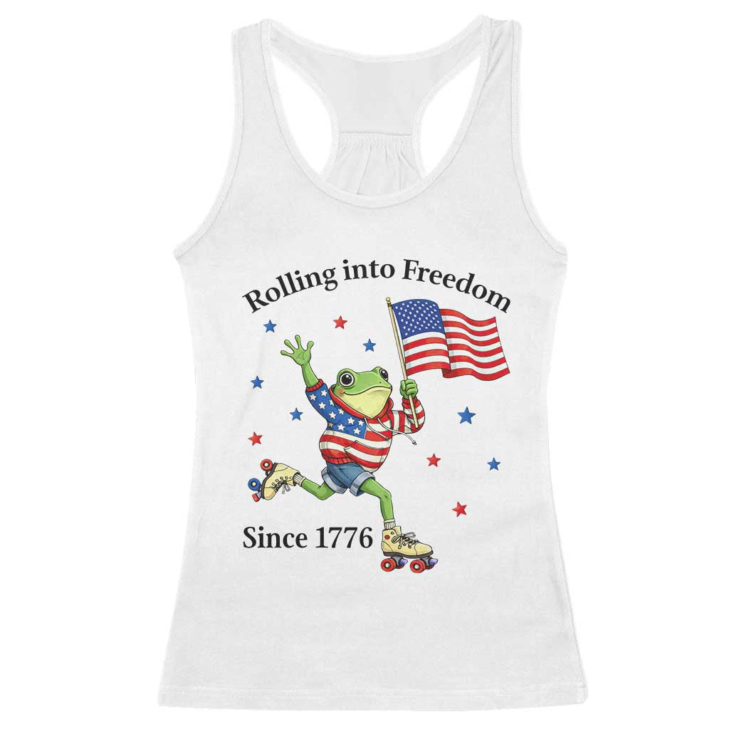 Funny Patriotic Frog Racerback Tank Top Rolling Into Freedom Since 1776 TS12 White Print Your Wear