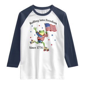 Funny Patriotic Frog Raglan Shirt Rolling Into Freedom Since 1776 TS12 White Navy Print Your Wear