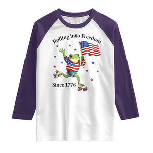 Funny Patriotic Frog Raglan Shirt Rolling Into Freedom Since 1776 TS12 White Purple Print Your Wear