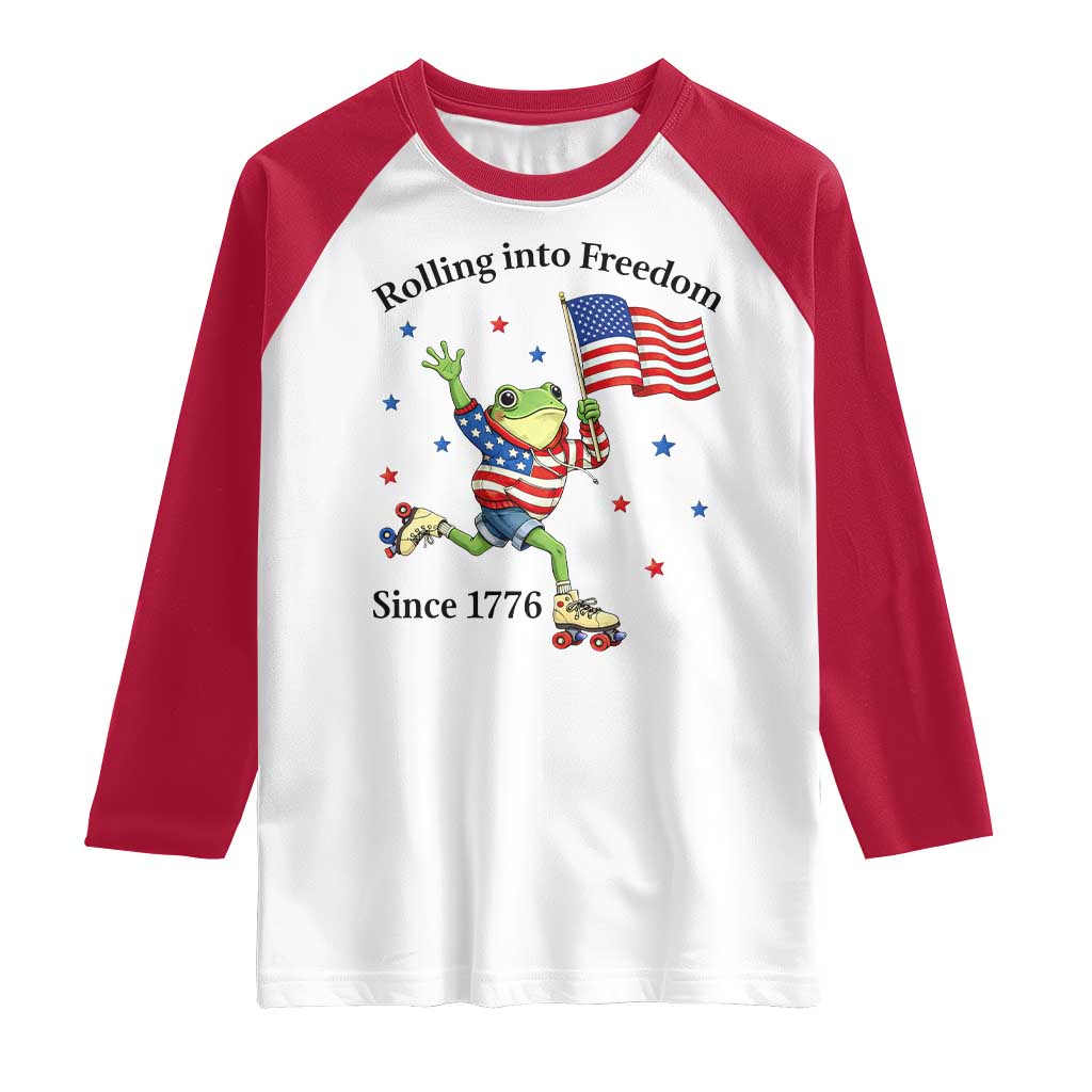 Funny Patriotic Frog Raglan Shirt Rolling Into Freedom Since 1776 TS12 White Red Print Your Wear