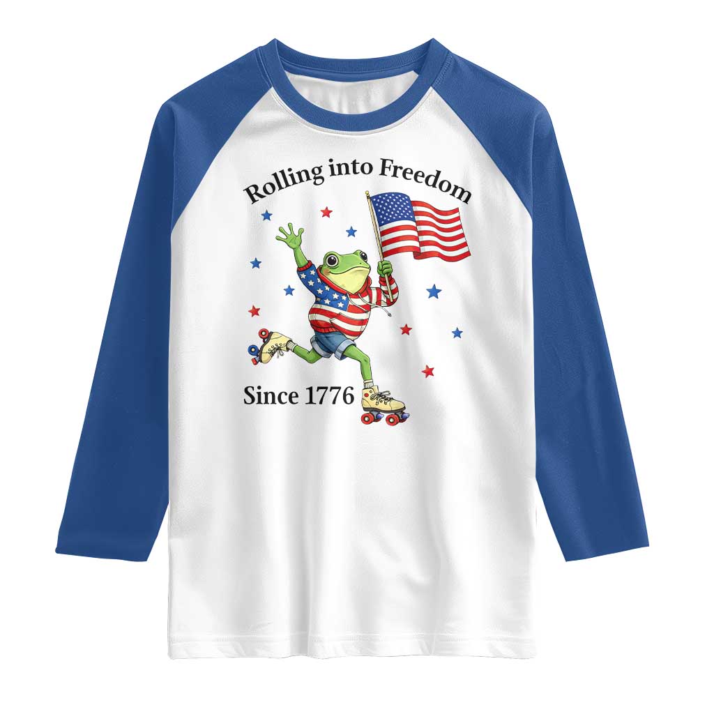 Funny Patriotic Frog Raglan Shirt Rolling Into Freedom Since 1776 TS12 White Royal Print Your Wear