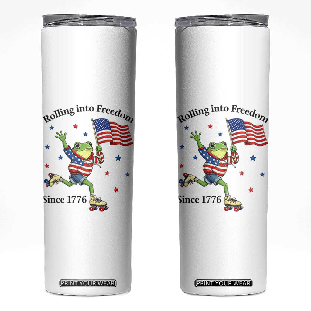 Funny Patriotic Frog Skinny Tumbler Rolling Into Freedom Since 1776 TS12 White Print Your Wear