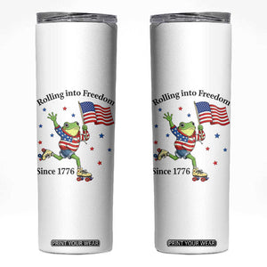 Funny Patriotic Frog Skinny Tumbler Rolling Into Freedom Since 1776 TS12 White Print Your Wear