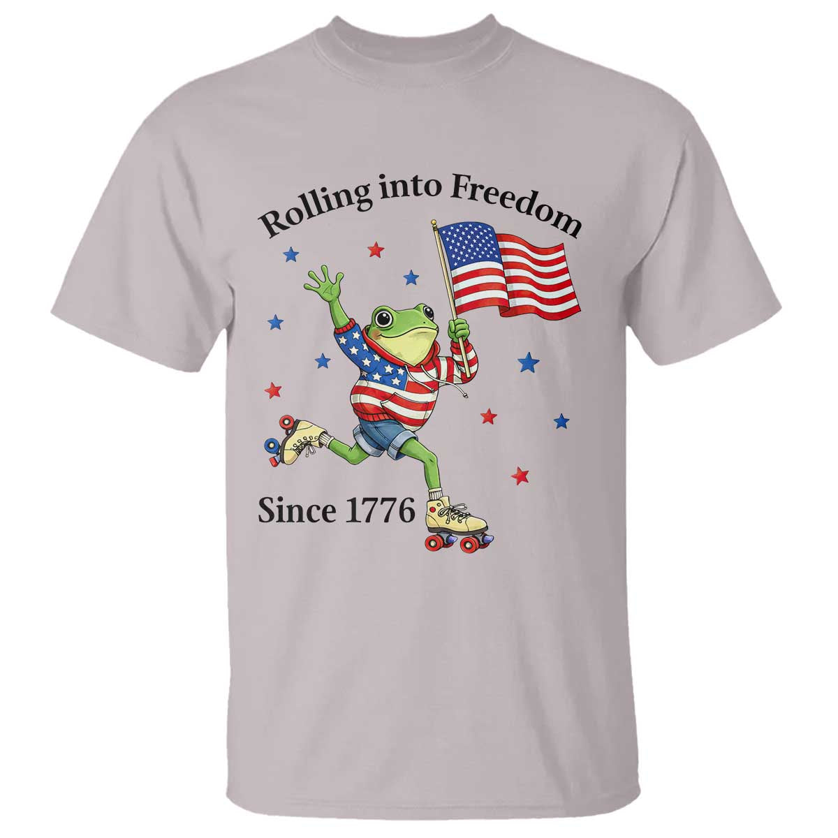 Funny Patriotic Frog T Shirt Rolling Into Freedom Since 1776 TS12 Ice Gray Print Your Wear