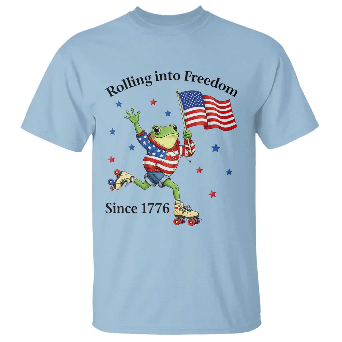 Funny Patriotic Frog T Shirt Rolling Into Freedom Since 1776 TS12 Light Blue Print Your Wear