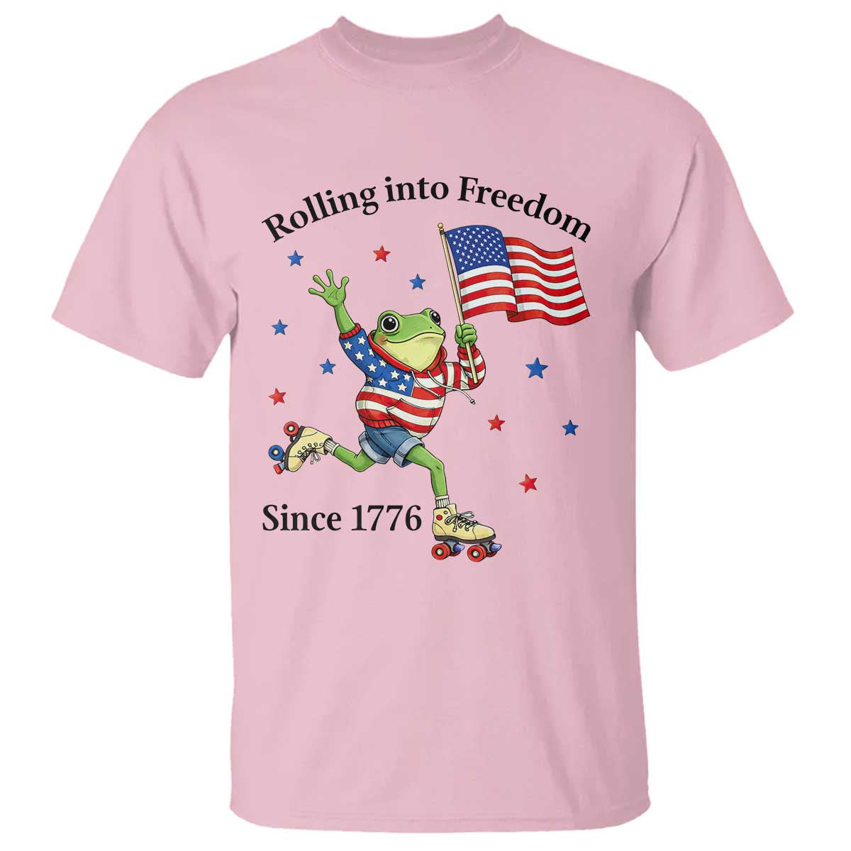 Funny Patriotic Frog T Shirt Rolling Into Freedom Since 1776 TS12 Light Pink Print Your Wear