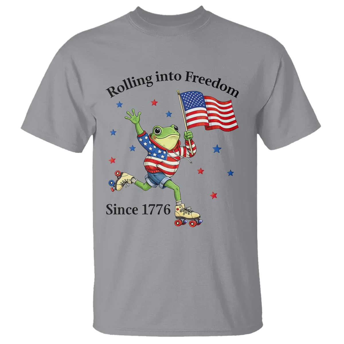 Funny Patriotic Frog T Shirt Rolling Into Freedom Since 1776 TS12 Sport Gray Print Your Wear