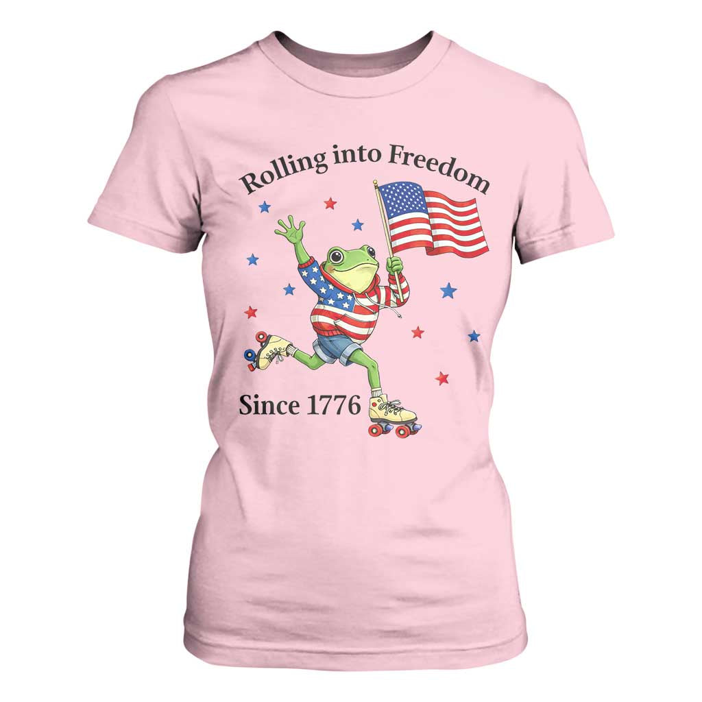 Funny Patriotic Frog T Shirt For Women Rolling Into Freedom Since 1776 TS12 Light Pink Print Your Wear
