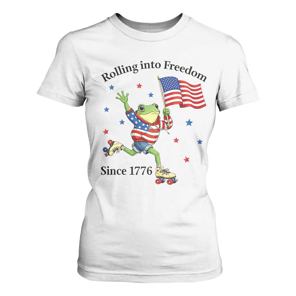 Funny Patriotic Frog T Shirt For Women Rolling Into Freedom Since 1776 TS12 White Print Your Wear