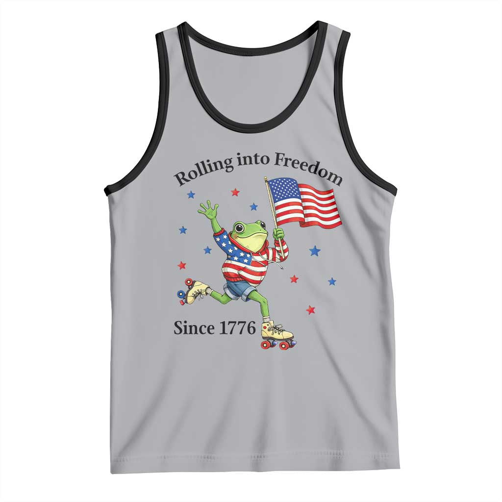 Funny Patriotic Frog Tank Top Rolling Into Freedom Since 1776 TS12 Athletic Heather Black Print Your Wear