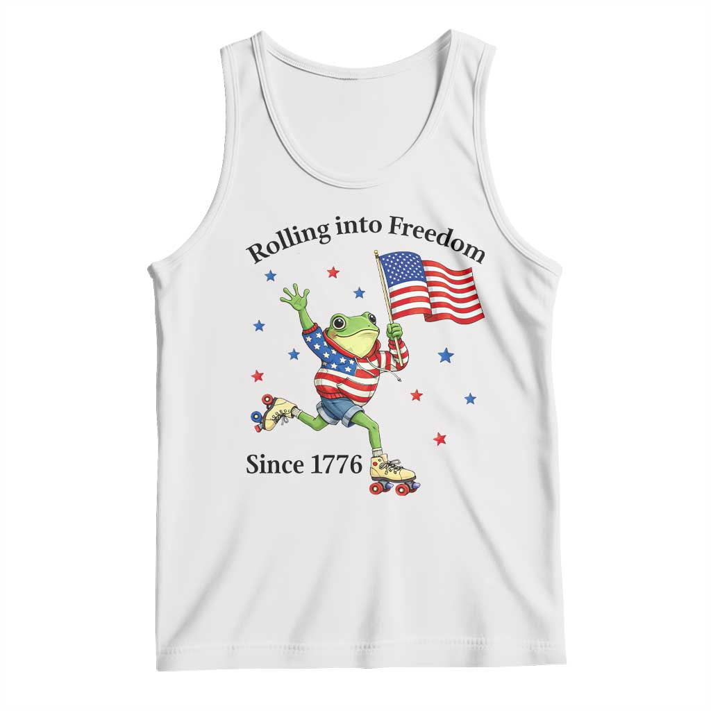 Funny Patriotic Frog Tank Top Rolling Into Freedom Since 1776 TS12 White Print Your Wear