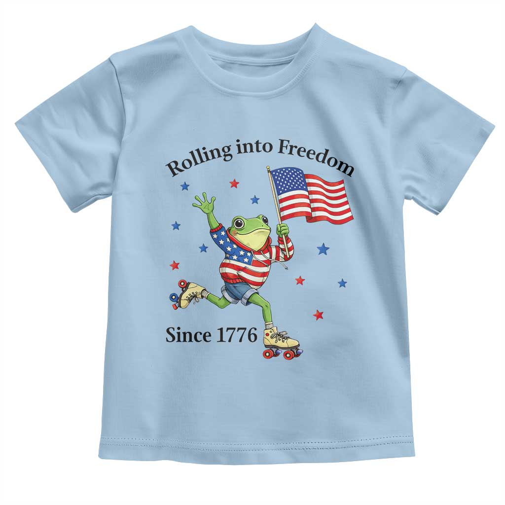 Funny Patriotic Frog Toddler T Shirt Rolling Into Freedom Since 1776 TS12 Light Blue Print Your Wear