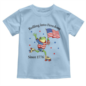 Funny Patriotic Frog Toddler T Shirt Rolling Into Freedom Since 1776 TS12 Light Blue Print Your Wear