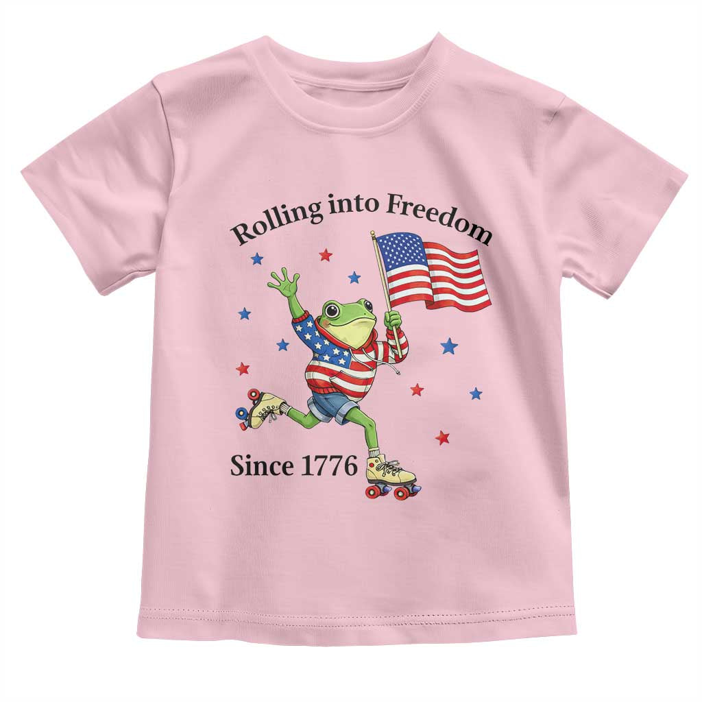 Funny Patriotic Frog Toddler T Shirt Rolling Into Freedom Since 1776 TS12 Light Pink Print Your Wear