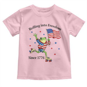 Funny Patriotic Frog Toddler T Shirt Rolling Into Freedom Since 1776 TS12 Light Pink Print Your Wear