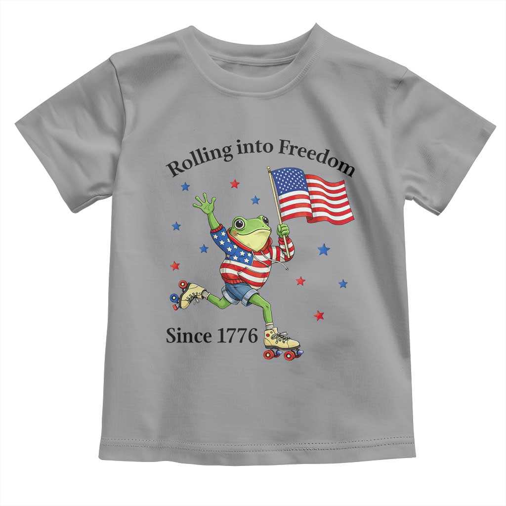 Funny Patriotic Frog Toddler T Shirt Rolling Into Freedom Since 1776 TS12 Sport Gray Print Your Wear