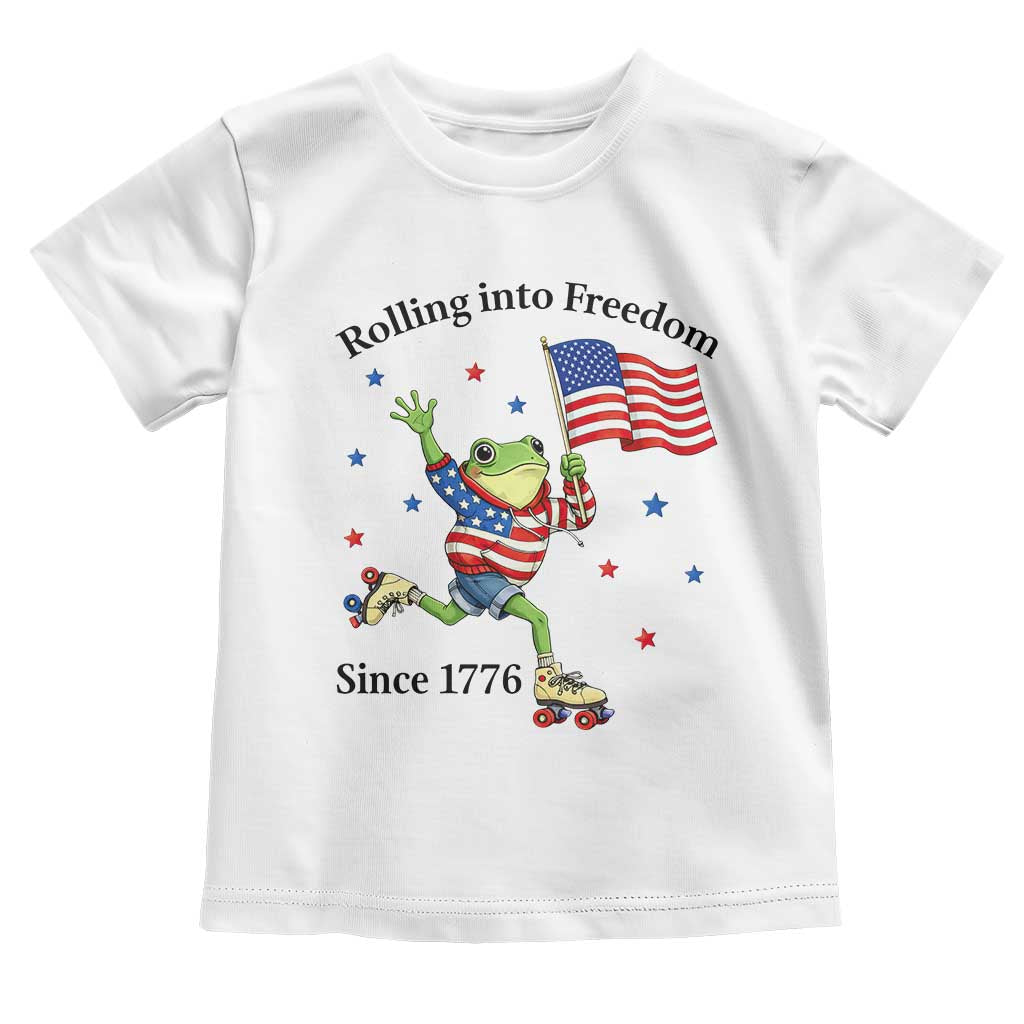 Funny Patriotic Frog Toddler T Shirt Rolling Into Freedom Since 1776 TS12 White Print Your Wear