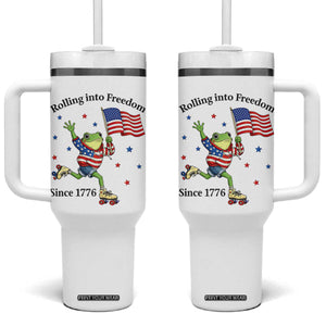 Funny Patriotic Frog Tumbler With Handle Rolling Into Freedom Since 1776 TS12 One Size: 40 oz White Print Your Wear