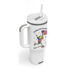 Funny Patriotic Frog Tumbler With Handle Rolling Into Freedom Since 1776 TS12 Print Your Wear