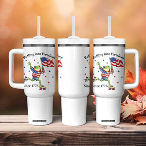 Funny Patriotic Frog Tumbler With Handle Rolling Into Freedom Since 1776 TS12 Print Your Wear