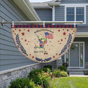 Funny USA 250th Anniversary Frog Patriotic Fan Flag Rolling Into Freedom Since 1776