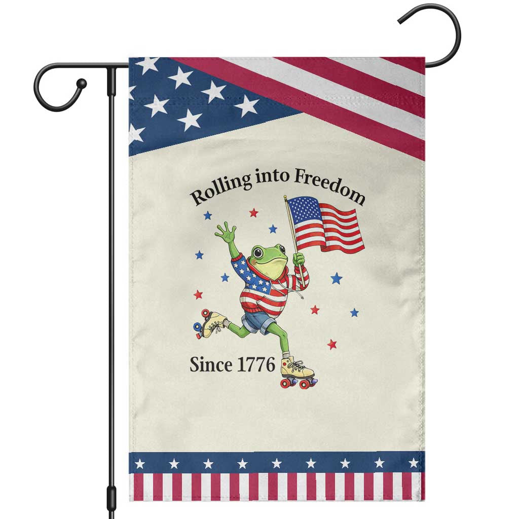 Funny Patriotic Frog Garden Flag Rolling Into Freedom Since 1776 TS12 Modern Beige Blue Print Your Wear