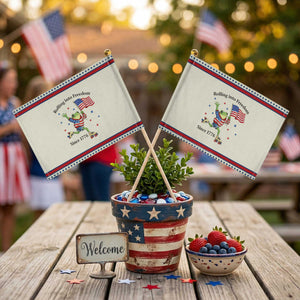 Funny Patriotic Frog Patriotic Handheld Flag Rolling Into Freedom Since 1776 TS12 Modern 8.2" × 5.5" Beige Red Print Your Wear