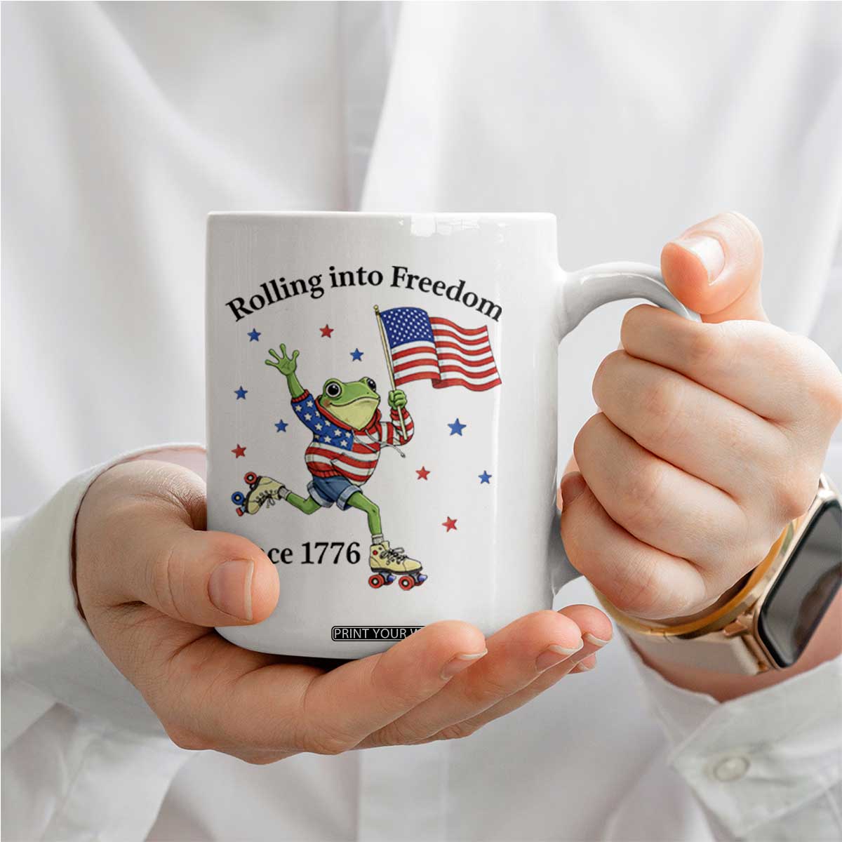 Funny Patriotic Frog Coffee Mug Rolling Into Freedom Since 1776 TS12 Print Your Wear