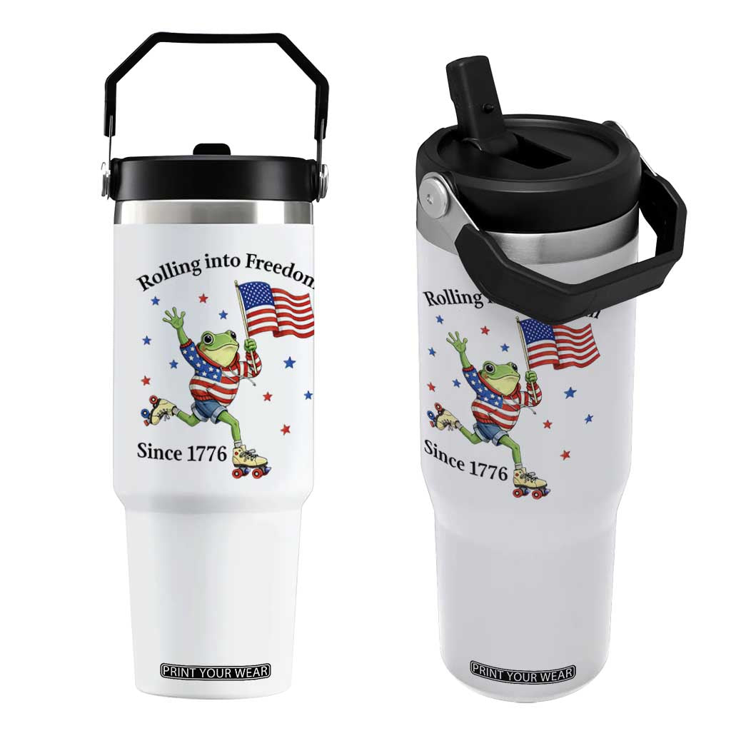 Funny Patriotic Frog Flip Straw Tumbler Rolling Into Freedom Since 1776 TS12 One Size: 30 oz White Print Your Wear