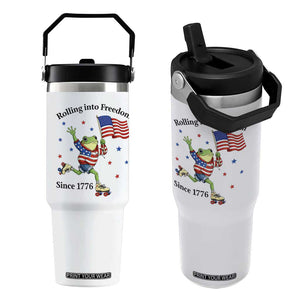 Funny Patriotic Frog Flip Straw Tumbler Rolling Into Freedom Since 1776 TS12 One Size: 30 oz White Print Your Wear
