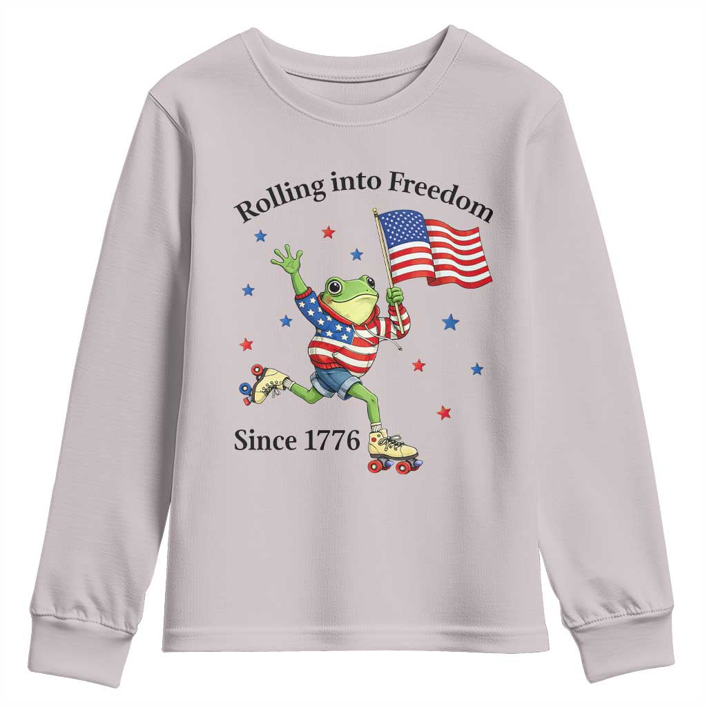 Funny Patriotic Frog Youth Sweatshirt Rolling Into Freedom Since 1776 TS12 Ice Gray Print Your Wear