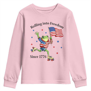 Funny Patriotic Frog Youth Sweatshirt Rolling Into Freedom Since 1776 TS12 Light Pink Print Your Wear
