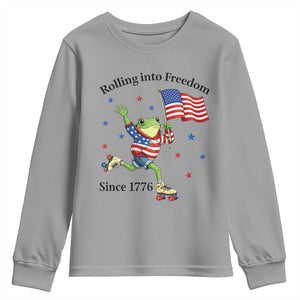 Funny Patriotic Frog Youth Sweatshirt Rolling Into Freedom Since 1776 TS12 Sport Gray Print Your Wear