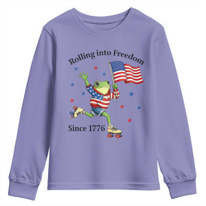 Funny Patriotic Frog Youth Sweatshirt Rolling Into Freedom Since 1776 TS12 Violet Print Your Wear